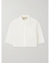 Valentino Garavani - Mossi Logo-Embellished Cropped Broderie Anglaise Cotton Blouse - Lyst