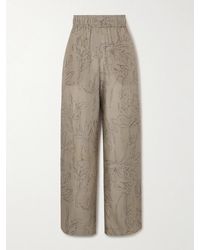 Brunello Cucinelli - Floral-Print Silk-Satin Wide-Leg Pants - Lyst