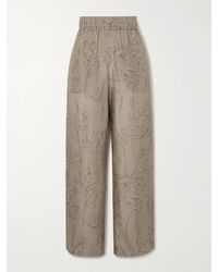 Brunello Cucinelli - Floral-Print Silk-Satin Wide-Leg Pants - Lyst