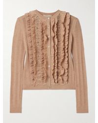 Ulla Johnson - Maryel Lace-Trimmed Ruffled Ribbed Merino Wool Cardigan - Lyst