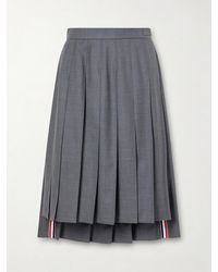 Thom Browne - Asymmetric Grosgrain-Trimmed Pleated Wool Midi Skirt - Lyst
