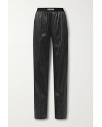 Tom Ford Velvet-trimmed Stretch-silk Satin Trousers - Black