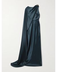 Saloni - Phoenix Cape-Effect Crystal-Embellished Draped Satin Gown - Lyst