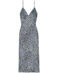 Olivia Von Halle Issa Leopard-print Silk-satin Nightdress - Blue