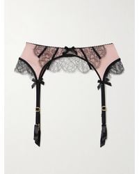 Agent Provocateur - Sammi Bow-Embellished Leavers Lace-Trimmed Stretch Silk-Satin Suspenders - Lyst
