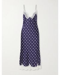Self-Portrait - Lace-Trimmed Polka-Dot Satin Midi Dress - Lyst