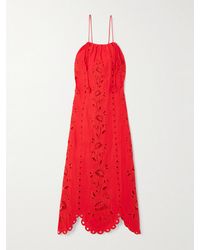 FARM Rio - Embellished Broderie Anglaise Linen-Blend Midi Dress - Lyst