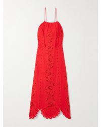 FARM Rio - Embellished Broderie Anglaise Linen-Blend Midi Dress - Lyst