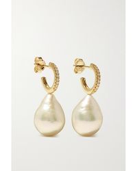 Mizuki - 14-Karat, Pearl And Diamond Hoop Earrings - Lyst