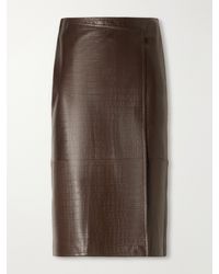 Nour Hammour - Origami Croc-Effect Leather Midi Wrap Skirt - Lyst