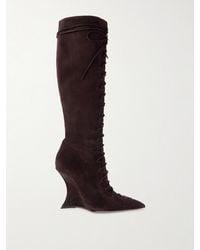 Paris Texas - Nina Suede Lace-Up Wedge Knee Boots - Lyst