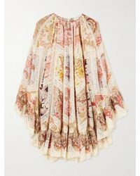 Zimmermann - Daylight Flutter Lace-Trimmed Tiered Printed Cotton Mini Dress - Lyst