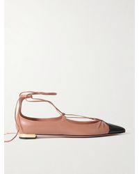 Aquazzura - Gabi Lace-Up Leather Point-Toe Flats - Lyst