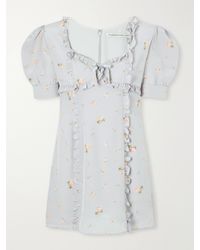 Alessandra Rich - Floral-Print Ruffle-Trim Silk-Crepe Mini Dress - Lyst