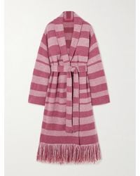 The Elder Statesman - Subway Cardigan Aus Gestreiftem Kaschmir Mit Fransen Und Bindegürtel - Lyst