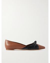 Manolo Blahnik - Terkaflat Bow-Embellished Two-Tone Leather Point-Toe Flats - Lyst