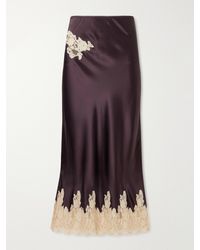 Doen - Lace-Trimmed Silk-Satin Midi Skirt - Lyst