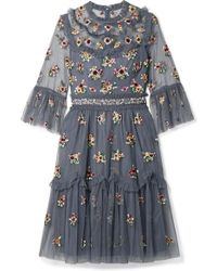 Needle & Thread Magdalena Embellished Embroidered Tulle Dress - Blue
