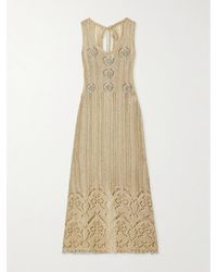 Rabanne - Bead-Embellished Metallic Open-Knit Midi Dress - Lyst
