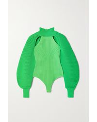 Hervé Léger - Cutout Ribbed-knit And Bandage Turtleneck Bodysuit - Lyst