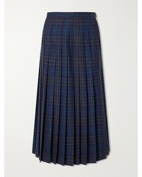 Burberry - Elydia Belted Pleated Checked Wool-Blend Twill Midi Skirt - Lyst