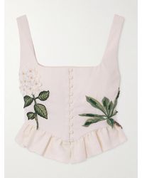 Agua Bendita - Eslabon Appliquéd Embroidered Ruffled Linen Bustier Top - Lyst