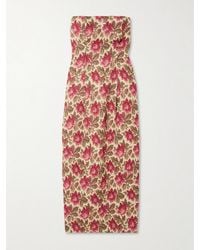 Posse - Rosalie Strapless Pintucked Floral-Print Linen Midi Dress - Lyst