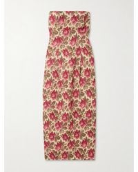 Posse - Rosalie Trägerloses Midikleid Aus Leinen Mit Blumenprint Und Biesen - Lyst