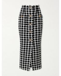 Balmain - Frayed Checked Cotton-Blend Tweed Midi Skirt - Lyst
