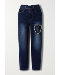 Area Embellished Cutout High-rise Straight-leg Jeans - Blue