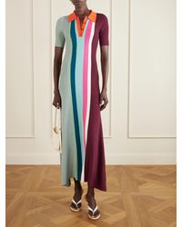 christopher john rogers rainbow striped ribbed midi dress Striped ribbed wool-blend maxi dress - burgundy