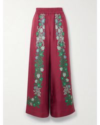 La DoubleJ - Palazzo Printed Silk Wide-Leg Pants - Lyst