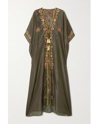 Miguelina Genesis Kaftan Aus Seide Mit Stickereien Und Troddeln - Grün