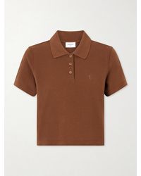 Saint Laurent - Cassandre-Embroidered Cropped Cotton-Piqué Polo Shirt - Lyst