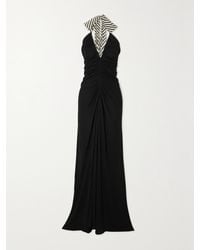 Petar Petrov - Syros Striped Silk-trimmed Gathered Jersey Halterneck Maxi Dress - Lyst