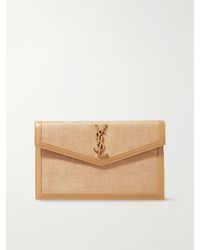Saint Laurent - Uptown Leather-Trimmed Raffia Pouch - Lyst