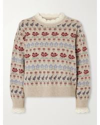 Sea - Preston Crochet-Trimmed Floral-Intarsia Wool-Blend Sweater - Lyst