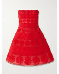Carolina Herrera - Strapless Embellished Tulle And Organza Mini Dress - Lyst