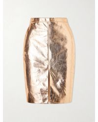 Saint Laurent - Metallic Leather Midi Skirt - Lyst