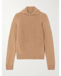 Moncler - Ribbed Wool And Cashmere-Blend Polo Sweater - Lyst