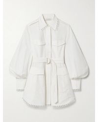 Zimmermann - Belted Cotton And Silk-Blend Mini Shirt Dress - Lyst