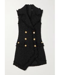 Balmain Asymmetrisches Doppelreihiges Minikleid Aus Bouclé-tweed Aus Einer Baumwollmischung - Schwarz