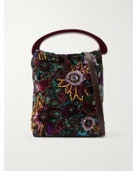 Dries Van Noten - Bead-Embellished Printed Leather-Trimmed Velvet Tote - Lyst