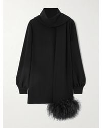 Valentino Garavani - Feather-Trimmed Scarf-Detailed Silk Crepe De Chine Blouse - Lyst