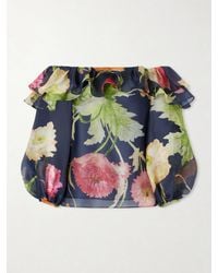 Carolina Herrera - Off-The-Shoulder Floral-Print Silk-Organza Top - Lyst