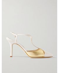 Manolo Blahnik - Turgimod 90 Cotton-Canvas And Metallic-Leather Slingback Pumps - Lyst