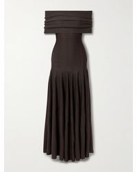 KHAITE - Ava Off-The-Shoulder Pleated Wool-Blend Maxi Dress - Lyst