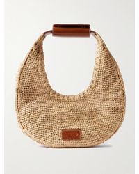 STAUD - Moon Leather-Trimmed Raffia Tote - Lyst