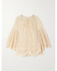 Zimmermann - Hypnotic Bluse Aus Spitze Mit Flockprint Zum Binden - Lyst
