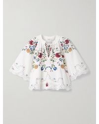 Sea - Celia Tie-Neck Ruffled Broderie Anglaise Cotton And Linen-Blend Blouse - Lyst
